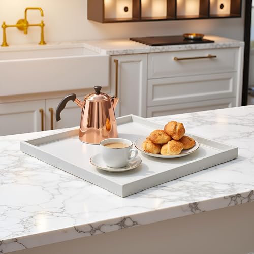 25 x 25 inches Luxury Leather Square Oversized Service Tray, Ottoman & Coffee Tray for Family Dinner, Out-of-House Picnic & Party (25 inch Beige) - color: 25 Inch Beige