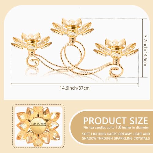 2Pcs Gold Kehail Crystal Metal Tea Light Candle Holder Set, 3-Arm Flower Shaped Crystal Votive Candlestick Holders for Table Centerpiece, Wedding Shower, Party and Home Decor - color: Gold, size: 2pcs-3 arm