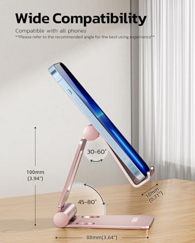 Nulaxy Dual Folding Cell Phone Stand, Fully Adjustable Foldable Desktop Phone Holder Cradle Dock Compatible with iPhone 17 16 15 14 13 12 11 Pro Max Xs Xr X 8, Nintendo Switch, All Phones - Rose Gold - color: C-Rose Gold