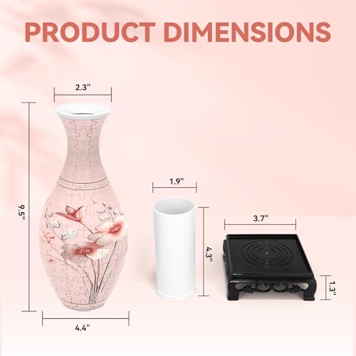 3D Puzzles Vase for Adults, Birthday Gifts for Women, 160 Pieces Plastic DIY Unique Flower Vase with LED Light, Crafts for Adults House Warming Gift for Flower Arrangements and Home Decor (Pink) - color: Pink