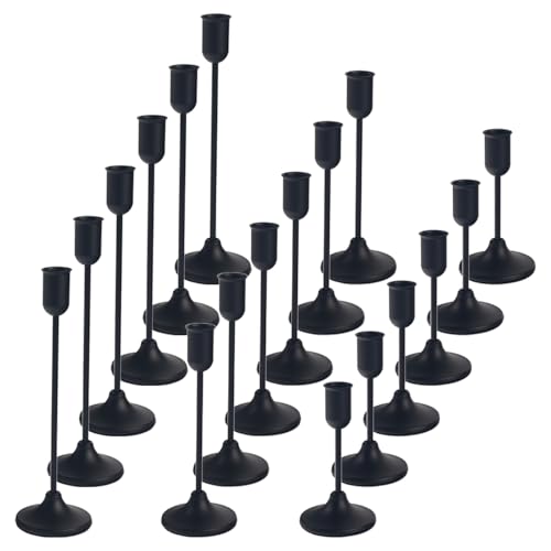 18 Pcs Black Candlestick Holders Set - Vintage Brass Taper Candle Holder for Pillar Candles - Modern Decorative Centerpiece for Wedding Fireplace Mantel Decor - Cozy Atmosphere Housewarming Gift - color: Black, size: 18 pcs
