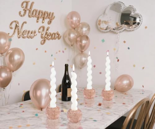 Vixdonos Round Resin Rhinestones Candlestick Holders Set of 3 Ceramic Candle Holder Bulk for Taper Candles,Rose Gold - color: Rhinestones-rose Gold