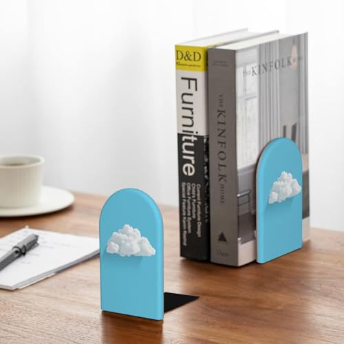 White Cloud Minimalist Bookends for Shelves 2 Pcs Wooden Book Stopper Organizer for Home Office Libraries