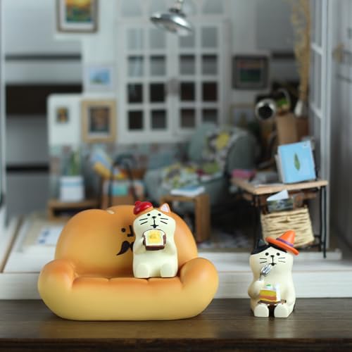 Mevodeata 2Pcs Cute Mini Cat Figurine with Bread Sofa Resin Cat Figure for Office Home Decor - Cute Cat Gift for Cat Lovers - color: Bread Cat