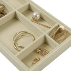 DIOMMELL Set of 8 Stackable Velvet Jewelry Trays Organizer, Jewelry Storage Box Display Trays Showcase Holder Closet Dresser Drawer Organizer for Earring Necklace Bracelet Ring Accessary, Beige