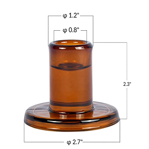 12PCS Dark Amber Taper Candle Holders, Glass Crystal Candlestick Holders Bulk, Clear Candle Holders for Dining Table Centerpiece - color: Dark Amber 12pcs
