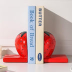 Novelty Strawberry Cute Bokends for Shelves Decorative. Book Ends for Heavy Books.Ceramic Book Holder Stopper for Home Office Desk Bookshelf Decoration.