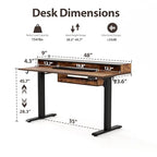 Agilestic Glass Standing Desk with Storage, 48 Inch Electric Adjustable Desk with Glass Shelf and Cable Management, Sit Stand Up Home Office Computer Table, Splice Board, Rustic Brown - color: Glass-rustic Brown, size: 48 x 24 Inches with 2 drawers