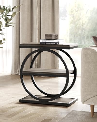 LITTLE TREE End Table, 3-Tier Side Table, Slim Sofa Side Table for Living Room, Tall Bedside Table Nightstand for Bedroom, Grey and Black - color: Grey