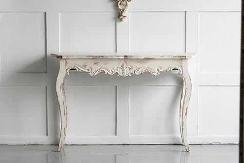 WILLIAMSPACE 46" Farmhouse Console Table, French Country Wooden Hallway Table, Unique Retro Entryway Table Long Accent Sofa Table for Living Room Bedroom, Slimline Whitewash Console Table - color: 46" Farmhouse Console Table