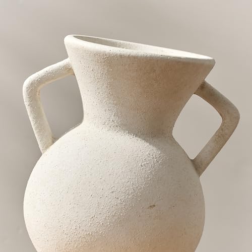 LUKA Antique Ceramic Vase with 2 Handle,9.25 inches Rustic Vase Minimalist Decor, Decorative Vases for Home Decor, Table, Living Room, Shelf, Christmas Decoration(Large,White) - color: L-white(9.25 In)