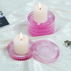 Candleholder Glass Candle Holder Plates Set of 6, Round Glass Candle Tray Plates for Dining Wedding Christmas Party Evening Light, Pink - color: Pink