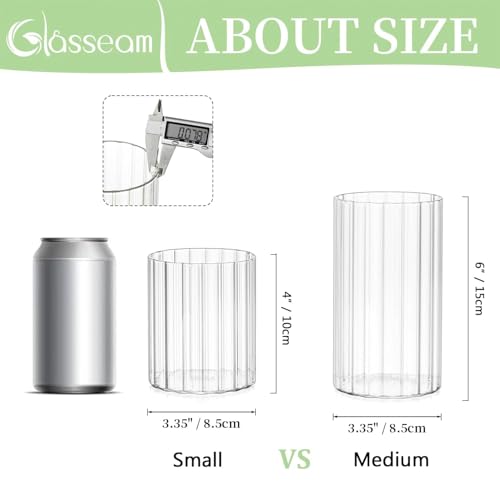 Glasseam Glass Cylinder Vases for Centerpieces: Clear Ribbed Flower Vases for Pillar Candle - 6Pcs Modern Hurricane Floating Candle Holder for Table Wedding Centerpieces Living Room Decorations