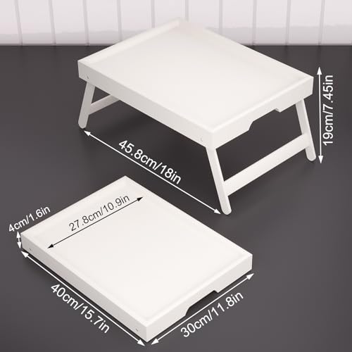 Fibogollo 2 Pack Bamboo Bed Tray Table with Folding Legs,Breakfast Trays,Serving Tray for Food and Snack,Laptop Trays for Working(White) - color: White, size: 2 PC