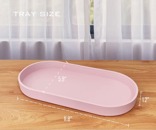 Pink Small Tray (11.8 inch), Oval Tray for Kitchen Counter, Bathtub Bathroom Vanity Items, Countertop Organizer, Coffee Accessory, Bar, Serving Seasoning, Salt and Pepper, Soap, Perfume. - color: Pink, size: 11.8" x 5.9" x 1.2"