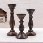 Hosley Set of 3 Dark Brown Wood Pillar Candle Holders 13 Inches 11 Inches and 9 Inches High Ideal for LED and Pillar Candles Gifts for Weddings Party Home Spa Reiki Aromatherapy - color: Dark Brown 1