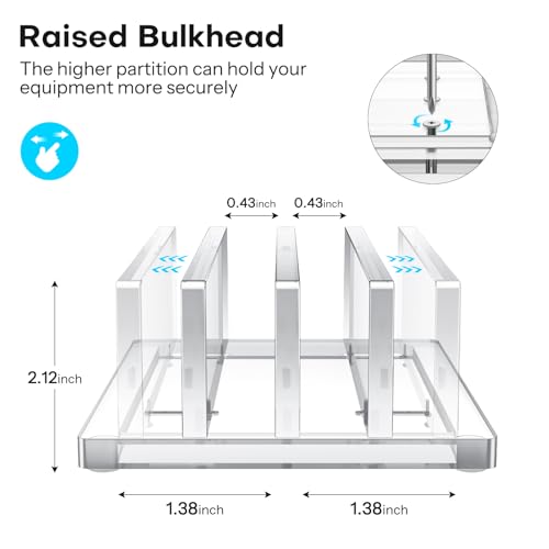 OMOTON Vertical Laptop Stand for Desk, Acrylic Dual Laptop Holder Desktop Clear Adjustable Dock for MacBook Pro Air, HP, All Gaming Laptops up to 17” (Clear, Dual Slot) - size: Dual-Clear