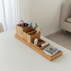 Bamboo Vanity Tray, 6-Piece Bathroom Countertop Vanity Tray Set, Makeup Kitchen Desk Organizer and Storage - Holds Small Items - color: Bamboo
