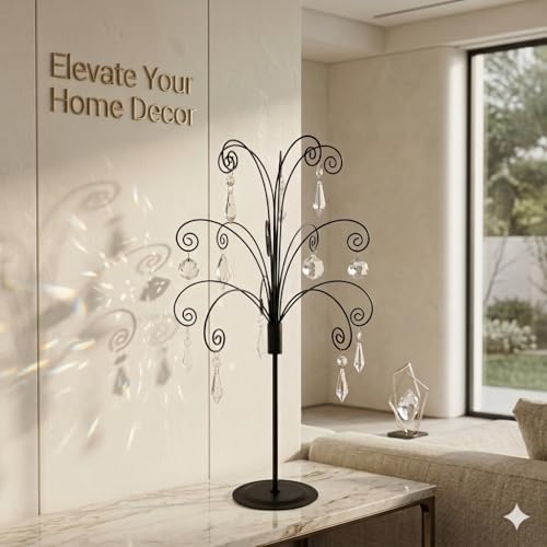 HOHIYA 20” Ornament Display Stand Black Metal Hanging Tree Holder for Swarovski Crystal Glass Ornaments Tabletop Christmas Halloween Easter Decoration Display Rack - color: Black