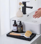 Scalloped Bathroom Vanity Tray for Countertop- Small Concrete Modern Industrial Minimalist Counter Vanity Organizer Tray for Dresser- Decorative Tray-11.8"L x 6.37"W x 1"H- Charcoal Black- Water-proof
