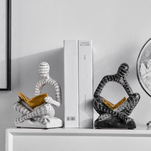 Bookends for Shelves, Decorative Book Ends, Heavy Duty Book Stoppers, Thinker Statue Decor, Modern Home Office Decoration Bookshelf Accessories