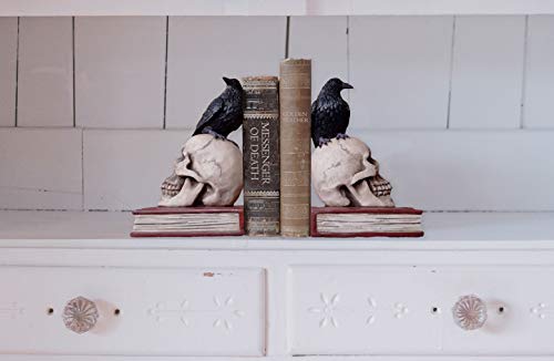Evil Omen Raven On Skull Perch Decorative Bookend Set