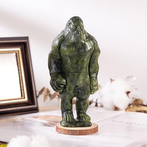 Nupuyai Natural Green Jade Gorillas Statue for Home Office Decor, Healing Carved Stone Ape Figurine Collectible Sculpture for Reiki Healing Meditation - size: 6.1-6.29''