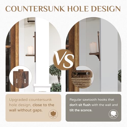 Large Candle Sconces for Farmhouse - 19.7 Inch Wood Candle Holder Wall Decor Set of 2 - Rustic Wall-Mounted Floating Shelf for Fireplace Mantel Bedroom Living Room - color: Brown, size: 19.7in x 6.3in