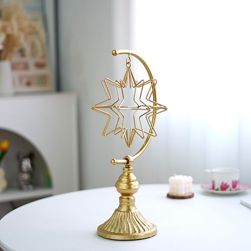 HLQMFHT 5.6" W x 16.3" H Metal Geometric Abstract Sculpture on Cast Iron Base,Metal Geometric Sculpture Decor Sphere, Tabletop,Living Room,Study,Bedroom,Home Decor - color: Gold-d
