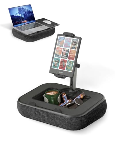 Viozon Kindle Pillow Stand Holder, Phone holder for Bed, Laptop Lap Desk with Mouse Pad,Compatible with 4.7-13" Kindle/Tablet/Phone,10-15"Laptop, Snack Bowl&Cup Attachment&Detachable 360°Stand Arm, B - color: Black