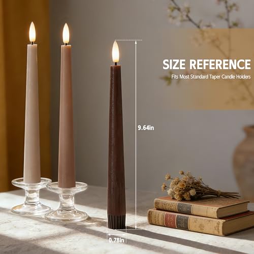 Brown Flameless Taper Candles with Remote, 9.6 Inches Real Wax Battery Operated Candles, 3 Pack Flickering LED Candlesticks, Tall Taper Fake Candles for Home, Wedding, Party - color: Gradient Brown
