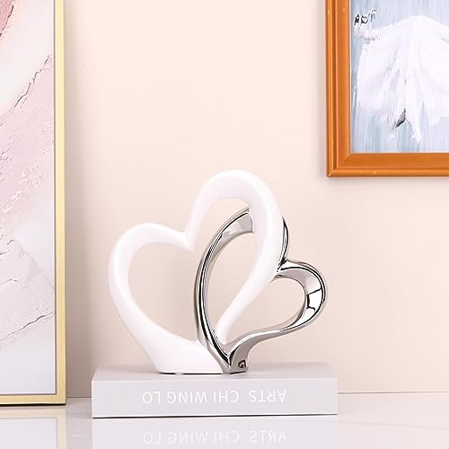 LCCCK Dubble Heart Statue Sculpture - Ceramic Heart Figurines Porcelain, Modern Love Statues Couple Romantic Bedroom Table Mantel Decor - Wedding Valentine Day Ornament