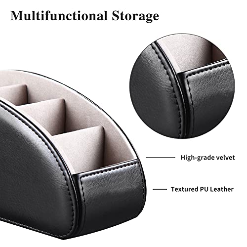 All-in-One Leather TV Remote Control Holder Black with 5 Compartments Nightstand Desktop DVD Media Player Remote Caddy Storage Box Organizer Tray For Makeup Brush Pen Stationary Table Controllers - color: Black, size: Small