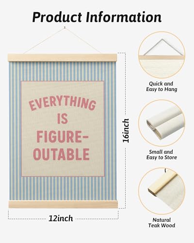 FGFK Everything Is Figureoutable Positive Affirmations Wall Art Poster Hanger Frame, Preppy Pink and Blue Inspirational Canvas Prints Framed Wall Decor for Office Classroom Home Bedroom, 12x16 Inch - color: Preppy Pink and Blue