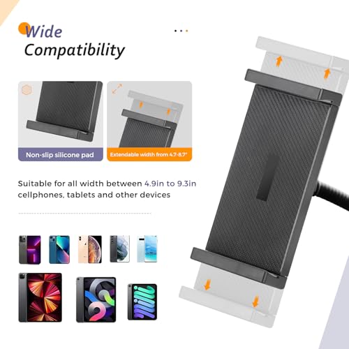 Aureday iPad Stand Floor, 67” Height Adjustable iPad Tripod Stand, Tablet Stand with Extendable Holder for iPad mini, iPad Air, iPad Pro, Kindle, Switch, Smartphones, and All 4.7" to 12.9" Devices - color: Black