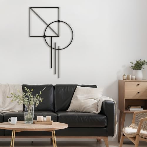 SIGNLEADER Metal Wall Decor Rectangle Circle Linear Minimalist Modern Luxury Wall Sculpture Hangings 3D Statue Home Decoration for Living Room, Bedroom, Bathroom, Kitchen, Fireplace, Office - 18" Black - color: Gry12-2405-m12, size: 18" Black
