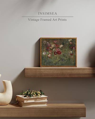 InSimSea Framed Wall Art - Floral Scenic Oil Painting Canvas Prints, Rustic Decor for Bedroom, Bathroom and Office - 8x10in/20x25cm - color: A Bed of Poppies, size: 10"L x 8"W