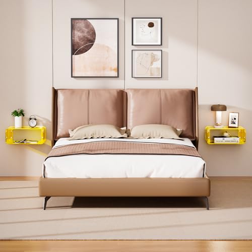 Acrylic Floating Nightstand, Bedside Table, Nightstand Shelf Wall Mounted Bedside Shelf (Yellow, Small) - color: Yellow
