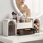 INVSSENE Stackable Makeup Organizer Countertop, Storage Perfume Skincare Cosmetic Lipstick Face Mask Makeup Brush Palettes, Ideal for Vanity Bathroom Counter - color: 3516 White+Coffee