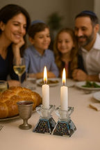 Tamara Baskin Art Glass – Handmade Crystal Shabbat Candle Holders Set - Sparkling Sky Blue (Glitzy Black) - color: Glitzy Black