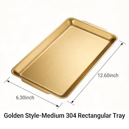 Gold Stainless Steel Decorative Tray, Rectangular Metal Platter with Raised Edges, Multipurpose Tray for Coffee Table, Kitchen and Party Display (Small) - size: Small