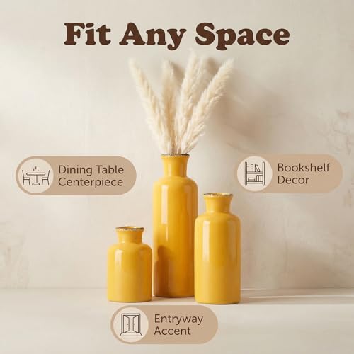 CwlwGO- Yellow Ceramic Vase Set,Modern Decorative Vases for Home Decor, Kitchen&Living Room Table Décor,Fireplace & Entrance centerpieces Decorations. - color: Yellow