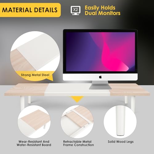 Across-Star Dual-Monitor-Stand-Riser-For-Desk Adjustable Length 32-40 Inch，Large Desktop Computer Monitor Riser For 2 Screens，Desk Shelf Organizer Riser Stand For Computer/Laptop/PC/Printer/TV Black - color: Maple, size: 32-40‘’ L*9.25‘’D*4.72‘’H