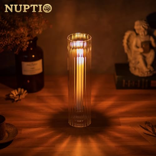 NUPTIO Hurricane Candle Holder Fluted: 2.5 x 12 inches Ribbed Glass Shade for Candlestick - Bulk Decorative Bottomless Cylinder Taper Candle Cover for Outdoor Table Centerpiece - color: Ribbed