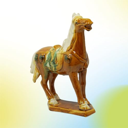 Handmade -Tang Dynasty Tri-Color Horse Sculpture Ceramic Horse-19cm Cultural Art Piece for Home,Bookcase or Office Decor (Orange) - color: Orange