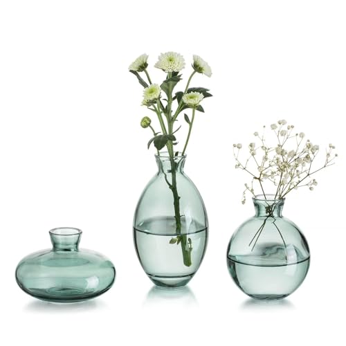 Bud Vases 3Pcs/Set Small Vases Handmade Cute Green Small Vases for Flowers Centerpieces Glass Vases Mini Vase Home Decor Centerpieces, Events Table Decor - color: Green, size: 1 Set