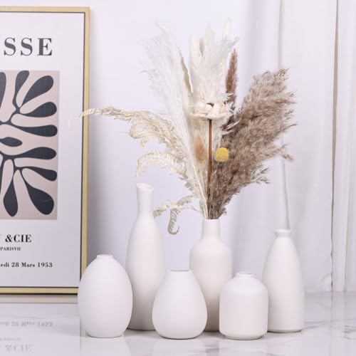 White Ceramic Vase Set of 6, Modern Boho Vases for Dry Flowers, Small White Vases for Decor, White Small Vases for Centerpieces in Bulk, Mini Small Flower Vases for Wedding Home Table Party Decor - color: White Set