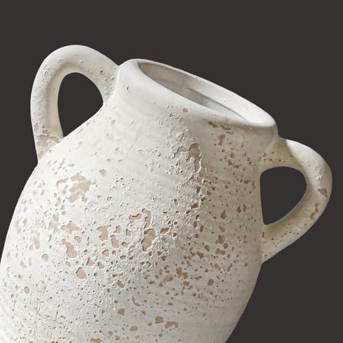 Sunddo Rustic Ceramic Flower Vase with 2 Handles, Textured Farmhouse Vase, White Modern Decorative Vases, Living Room, Shelf, Mantle, Entryway, Fireplace Decor - color: White - 8, size: 8 Inch