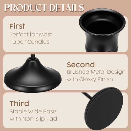24PCS Brass Gold Taper Candle Holders Set, Vintage Metal Candlestick Holders for Table Centerpiece, Wedding Reception, Festive Christmas Mantel Decoration Black - color: Black