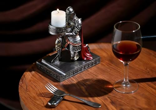 King's Guard Kneeling Knight Candlestick Holders Resin Posture TeaLight Holder Warrior Mobile Phone Stand Pen Holder Candle Holder for Restaurant, Altar, Home Table(Iron) - color: Iron